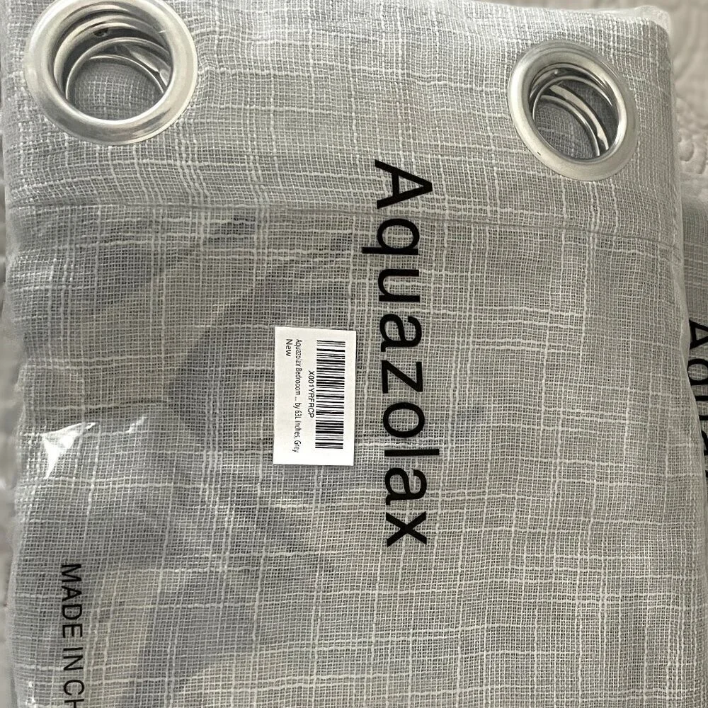 Aquazolax Linen Semi Sheer Curtains, 63-inch Length, 2 Panels, Grey